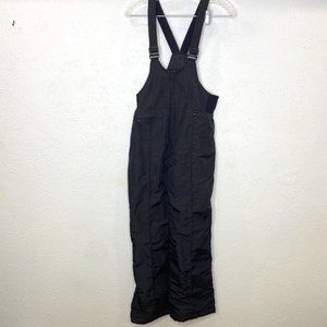 Sportina black overall bib snow pants, junior size 14 with front zipper.